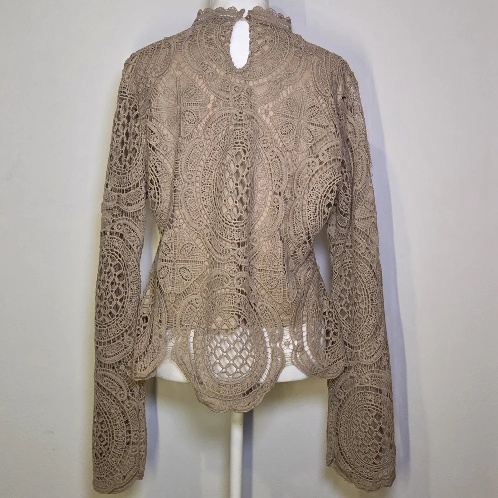 Ultra Light Tan Crochet Lace Top - Picture 5 of 7